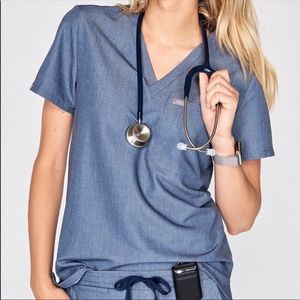 Figs Heather Denim Scrub Set